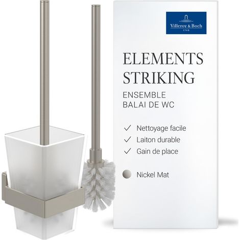 Ensemble brosse WC Elements Striking, porte-brosse WC pour montage mural, ensemble brosse WC avec réservoir en verre satiné, angulaire, nickelé brossé mat (1/5)