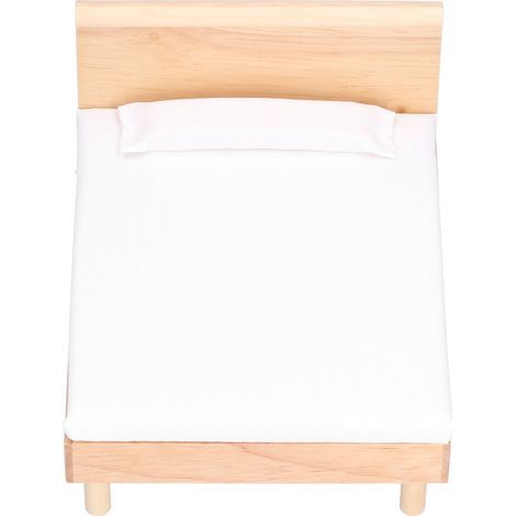 Lit simple double 1:12 en chêne pour maison de poupée - Accessoire de décoration miniature (1/5)