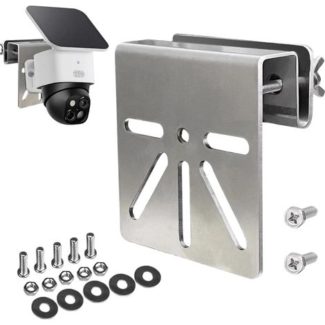 Staffa per grondaia in acciaio inox - Supporto per telecamera di sicurezza solare - Non richiede foratura - Per telecamere e luci solari - Adatto per telecamere e illuminazione da esterno (1/5)
