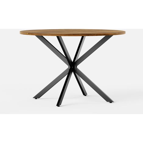 Tavolo rotondo stile fattoria 120 cm con gambe a X, marrone e nero (1/5)