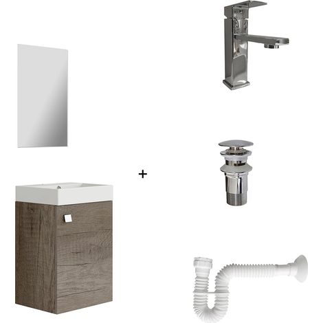 Solution complète Comprend : Meuble de Salle de Bain, lavabo en céramique, Robinet, Siphon Extensible et vanne de vidange. Meuble assemblé. Livraison Tout-en-Un. (1/5)