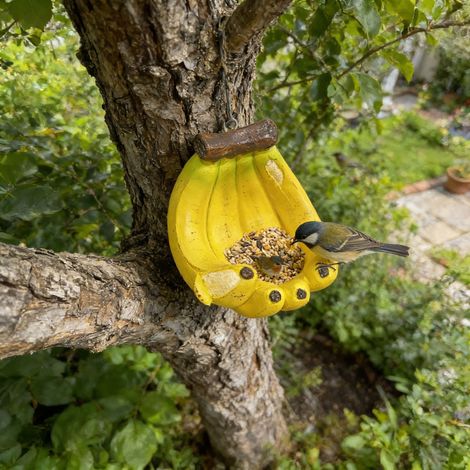 Mangeoire à oiseaux en résine forme banane, décoration de jardin style champêtre, pendentif décoratif original pour extérieur et intérieur (1/4)