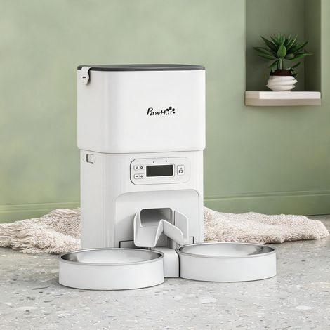 Distributeur de croquettes blanc en acier inoxydable avec 2 (1/5)