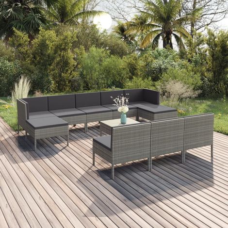 Salon de jardin 11 pcs - Canapé de jardin - Ensembles de Meubles d'exterieur - avec coussins Résine tressée Gris Chic-205008 (1/5)