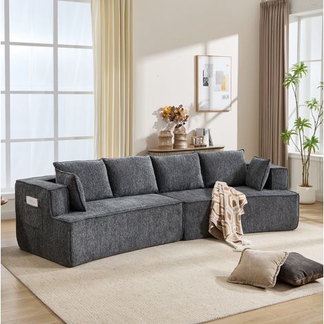Modulares 3-Sitzer-Sofa aus Cord in Dunkelgrau, 302 cm (1/5)