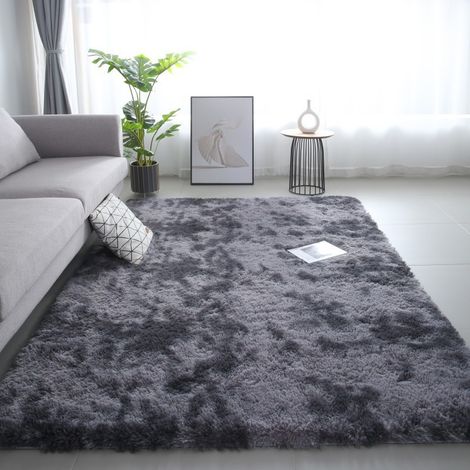 Tapis à Poils Longs 70x160cm Ultra Doux Salon Chambre Enfant Hypoallergénique Noir Gris Décoration Moderne Facile à Nettoyer (1/4)
