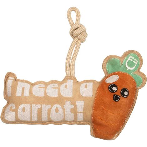 Gioco per cavalli a forma di carota con scritta in pelle scamosciata da appendere
