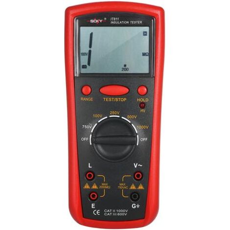 Mégohmmètre numérique LCD 1000V Plage de mesure 0,1 MΩ à 2000 MΩ CAT II 1000V Testeur d'isolation pour équipements électriques (1/5)