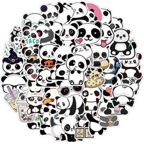 50 niedliche Panda-Aufkleber zum Dekorieren Ihres Laptops, Tablets oder Gepäcks. (1/4)