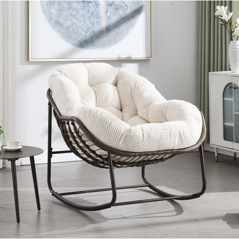 Sillón colgante de poliratán con cojín, estructura de acero, blanco 78 x 106 x 90 cm HAVRYA (1/5)