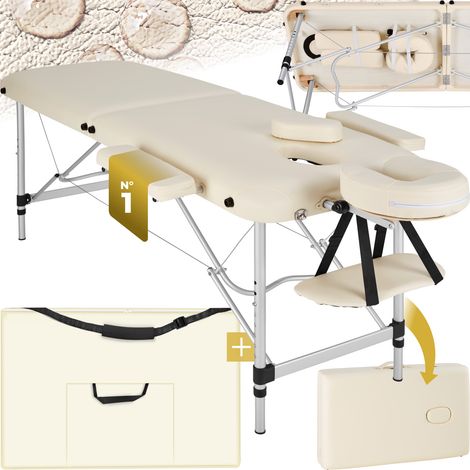 Table de massage portable pliante en aluminium et synthétique beige