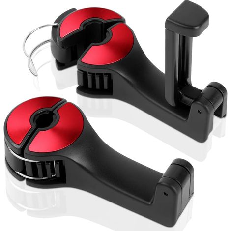 Crochet de siège auto 2 en 1 Buc avec support pour téléphone, rotation à 360, multifonction dissimulé dans l'appui-tête, rouge. (1/5)