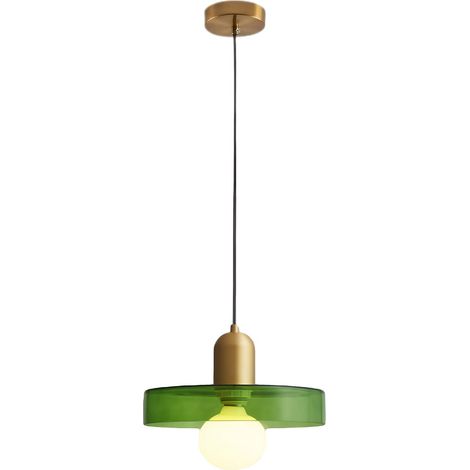 Suspension Vintage en Verre Vert 25cm avec Base E27 - Lampe Suspendue Réglable pour Salon, Chambre, Cuisine (1/5)