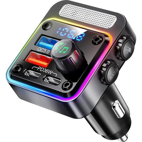 Adaptateur Bluetooth - Chargeur Voiture - 4 Ports - Bluetooth 5.3 - Puissance Totale 54 W - Pour Voiture 12 V À 24 V - 4 Ports Dont 1 PD 36 W Et 3 QC 18 W