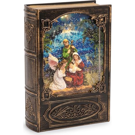 Libro Carosello Natalizio con Acqua e Movimento, Soprammobile Sacra Famiglia con LED Bianco Caldo, Alimentazione a Batterie e USB, 13.2x6.9x19.1 cm, Decorazione Interni Natalizia di Design Tradizional (1/5)