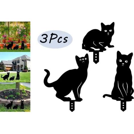 Décoration de Jardin - 3pcs Chat en Métal - Fer Forgé - Noir - Dimensions Variées Femeo (1/4)