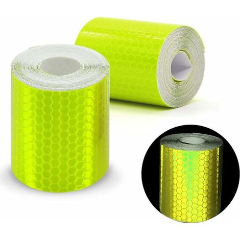 Lot de 2 rouleaux de ruban adhésif vinyle autocollant de 3 m x 50 mm, réflexion prismatique haute intensité, ruban de sécurité/marquage, jaune (1/5)