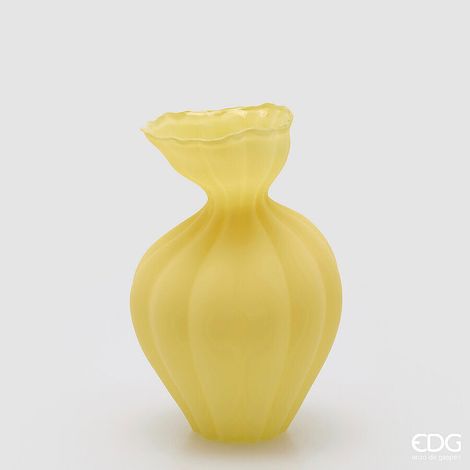 EDG Enzo De Gasperi Vaso Flow Sinuoso H 30,5 Cm D 19,5 Cm Waterproof Vetro Satinato Giallo