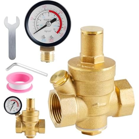 DN20 Régulateur De Pression: WEGREAT 3/4 Pouces Réducteur de Pression Eau avec Manomètre et Outils de Réglage, 1,6 MPa Réducteur de Pression en Laiton, Convient à Équipements D'eau du Robinet (1/5)