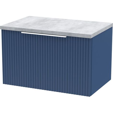 Tixall Fluted 1 Drawer Wall Hung Vanity Unit with Laminate Worktop, Satin Blue, 600mm
