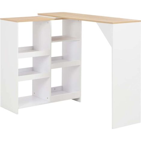 Table de bar avec étagère amovible, blanche, 138 x 39 x 110 cm
