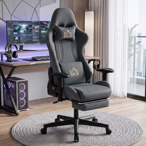 Chaise gaming ergonomique, fauteuil gamer avec accoudoirs 3D, dossier inclinable, hauteur réglable, 72x76x132cm, gris (1/5)