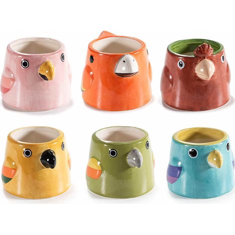 Petits vases perroquet en céramique colorée brillante, lot de 6, diam. 8,5 x H. 6,5 cm