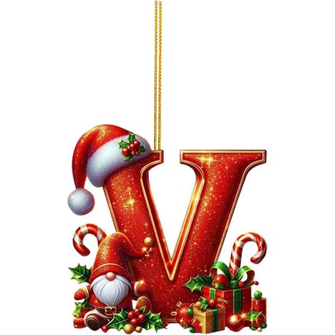 26 adornos de letras para árbol de Navidad, adornos colgantes de letras para decoración navideña (V) (1/5)