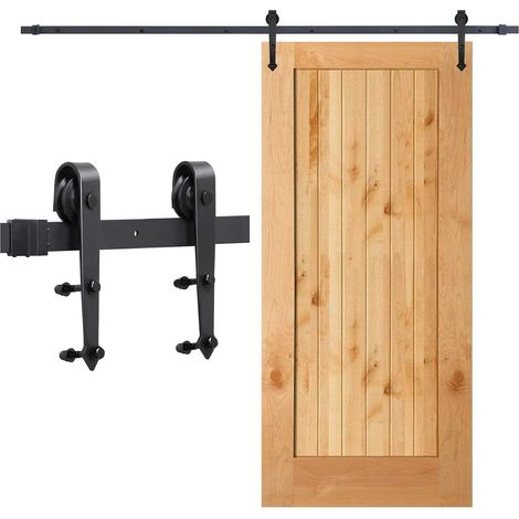 1 Kit de rail pour porte coulissante, Acier au carbone, Longueur 200cm, Pour porte bois 35-45cm, Intérieur maison