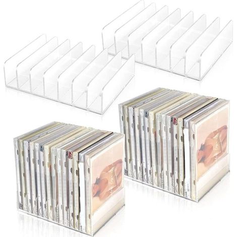 Organizador de CD de acrílico transparente, juego de 4, solución de almacenamiento que ahorra espacio.