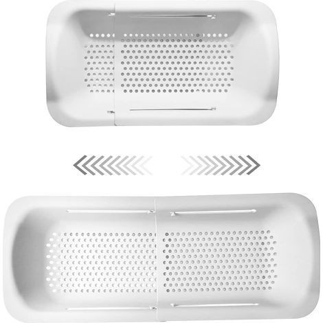 Kitchen Drain Basket, Retractable Plastic Sink Drain Holder, Household Sink Drain Basket for Storing and Washing Dishes, Fruits, and Vegetables (White) (1/5)