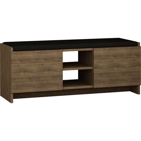 Cotecosy – Banc à chaussures 2 portes et 2 niches L110 cm – Bois recyclé FSC – Fixation murale pour gain de place – Hauteur étagère 13,5 cm (1/4)
