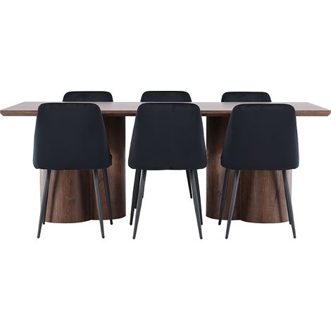 Olivia Essgruppe Tisch 100x210cm und 6 Velours Stühle mocca.
