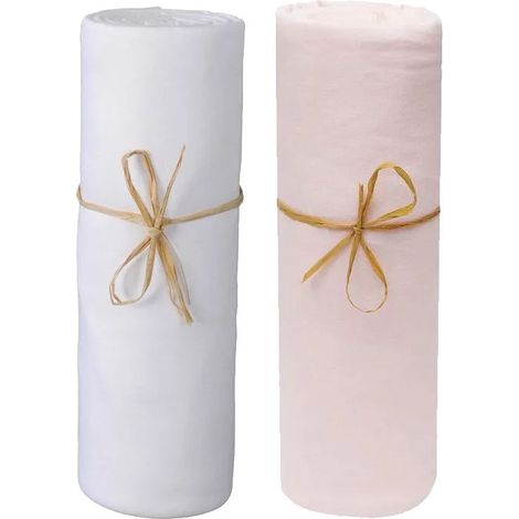 Lot de 2 Draps housse lit bébé 60 x 120 cm / 100% coton / 57 fils/cm² - 1 Blanc + 1 Rose - 1 Blanc + 1 Rose - (1/2)