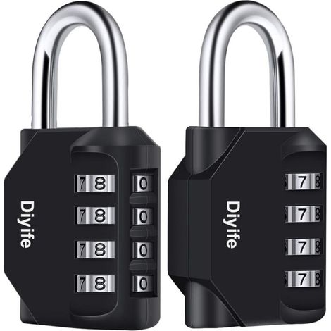 Paquet De 2 Cadenas À Combinaison 4 Chiffres Pour Casier Scolaire Salle De Sport Classeurs Boîte À Outils Noir (1/4)