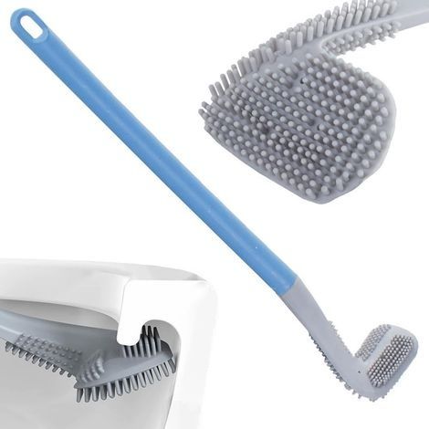 Brosse Incurvée en Silicone pour Le Nettoyage des Toilettes ou de la Salle de Bain - Accroche Murale , Fléxible , Hygiénique / 40x7x4,5cm , Couleur Aléatoire - WC , Salle de Bain (1/4)