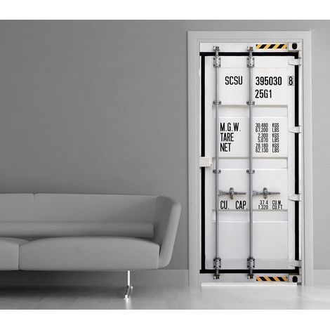 Sticker porte, trompe l'oeil vue sur la porte d'une porte de contenaire métallique, 204 cm X 73 cm (1/2)