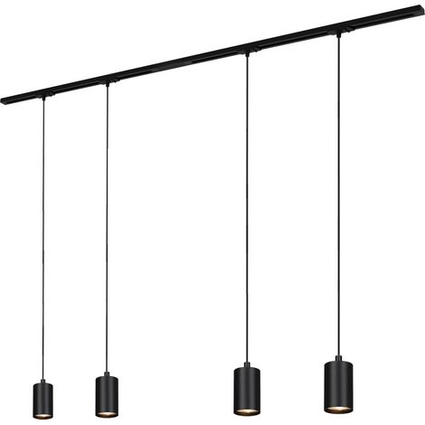 Système de rail Rail set complet, 4x GU10 suspension, alimentation, système de rail d'éclairage plafond, rail de spot, plafonnier, lampe suspendue 1,5m, noir (1/5)