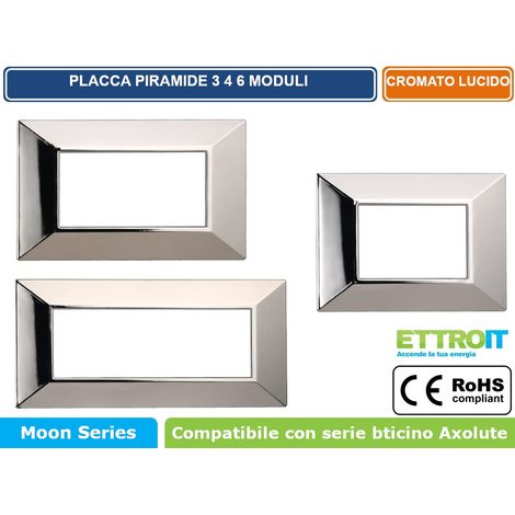ETTROIT AN90413 Placca Piramide 4P Serie MOON Colore Cromo Lucido Compatibile Con Bticino Axolute (1/4)
