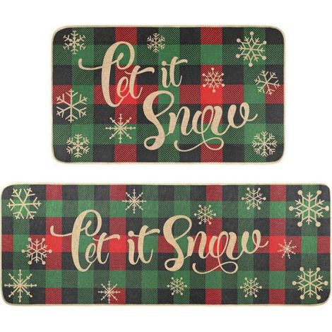 Lot de 2 Tapis de Cuisine, Antidérapant Lavable, Velours Cristal, 40x60cm et 40x120cm, Décoration Noël (1/4)