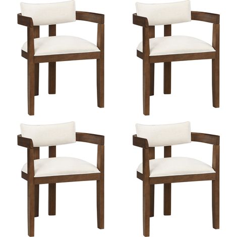 Set di 4 sedie da pranzo con braccioli in legno e lino, color noce (1/5)