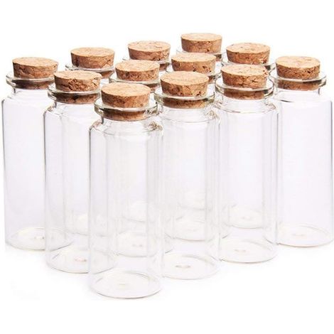 Lot de 12 - Mini Bocaux Bouteilles En Verre Avec Bouchon En Liège En Bois 25 ml 3 x 6 cm - Transparent (1/5)