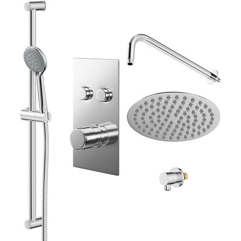 Wholesale Domestic Circo Polished Chrome Concealed Push Button Twin Thermostatic Shower Valve with Round Fixed Head and Sark Slide Rail Kit - 2 Outlet (1/5)
