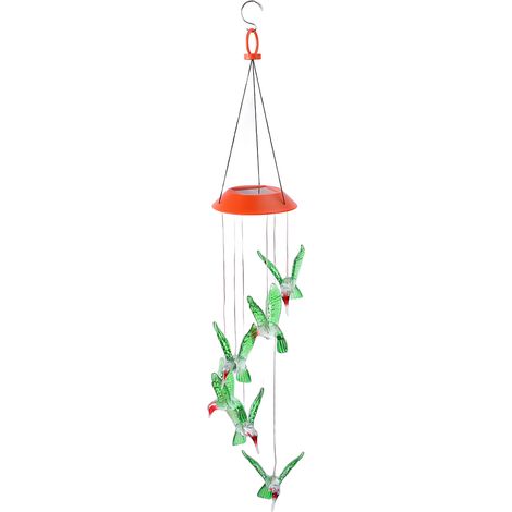 Carillon solaire lumineux coloré, lampe colibri d'extérieur étanche avec crochet de suspension rouge (1/5)