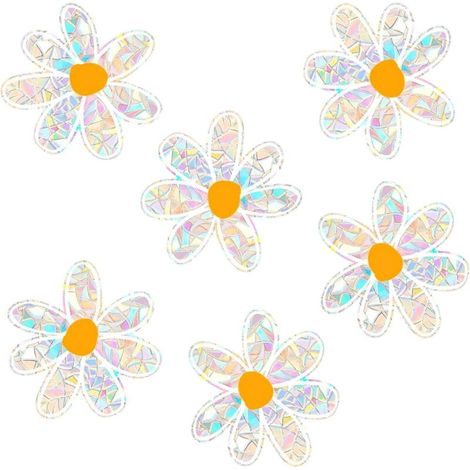 Lot de 6 autocollants attrape-soleil marguerites pour empêcher les oiseaux de frapper - Film électrostatique arc-en-ciel pour fenêtre en verre - Non adhésif - Réutilisables (1/5)