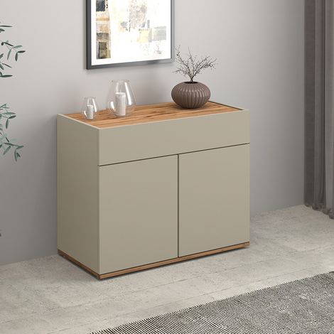 Buffet/bahut moderne 80 cm taupe/chêne wotan Grana (1/5)