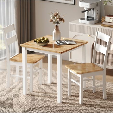 Mesa de comedor cuadrada, 69x69x75 cm, estilo campestre, haya efecto roble y blanco, para 2-4 personas (1/5)