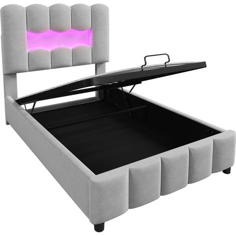 GagaLit capitonné 90x200 cm LED, tête réglable, sans matelas, gris (1/5)