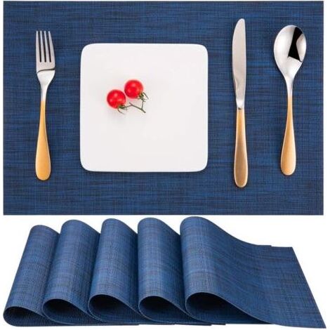 Set de Table Lot de 6, Set Table Lavable Résiste à la Chaleur Antidérapant Tissé Sets de Table PVC Vinyle pour Cuisine Table à Manger 30x45cm (Bleu 2) (1/5)