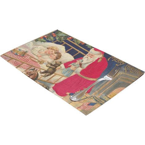 Set de table de Noël, tapis de table en coton et lin imperméable avec bonhomme de neige, sous-verre (5 pièces) (1/5)